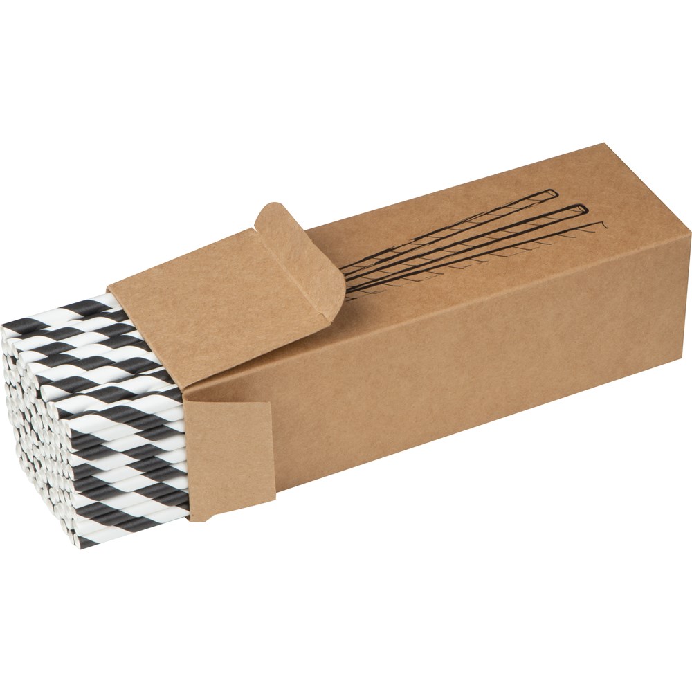 100er Set Trinkhalme aus Papier CARTER - schwarz/weiß