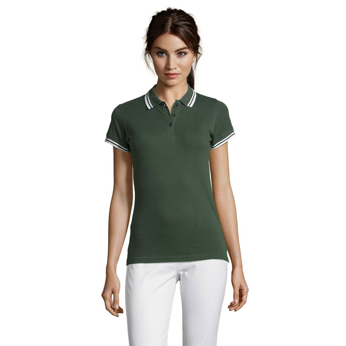 PASADENA WOMEN - PASADENA Damen Polo 200g - Forest Green/White
