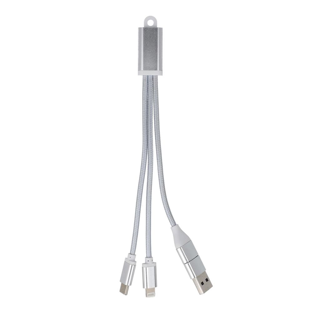 2-in-1-Ladekabel USB-A/C zu USB-C &amp; Lightning Aluminium - Silber
